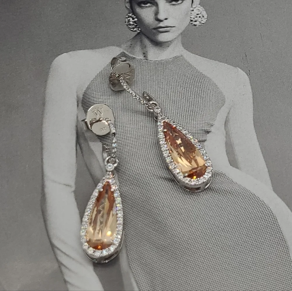 Charles Winston 20.59CTW Morganite Diamond Simulant Earrings